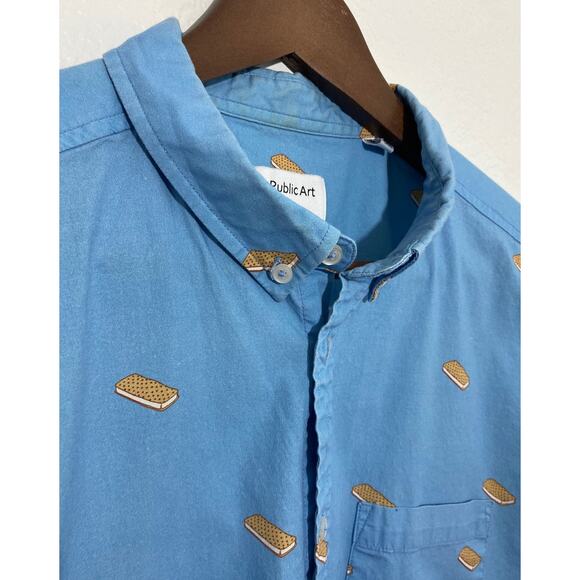 Public Art Ice Cream Sandwich Button Down Men Shirt Size XXL Stretch Art To Wear - Picture 3 of 10